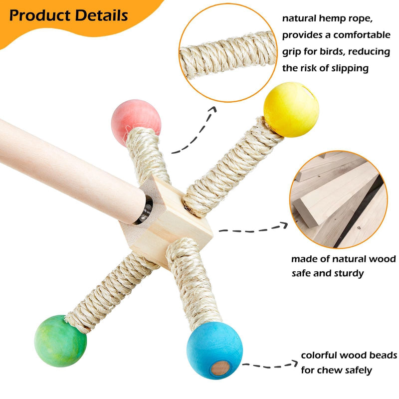 Bird Stand Perch Toy, Interactive Spinning Parakeet Toys, Wooden Exercise Wheel Parrot Toy, Enrichment Cockatiel Toy for Birds Cage, Bird Cage Accessories Perch Toys for Budgies (S) Hemp Rope S - PawsPlanet Australia