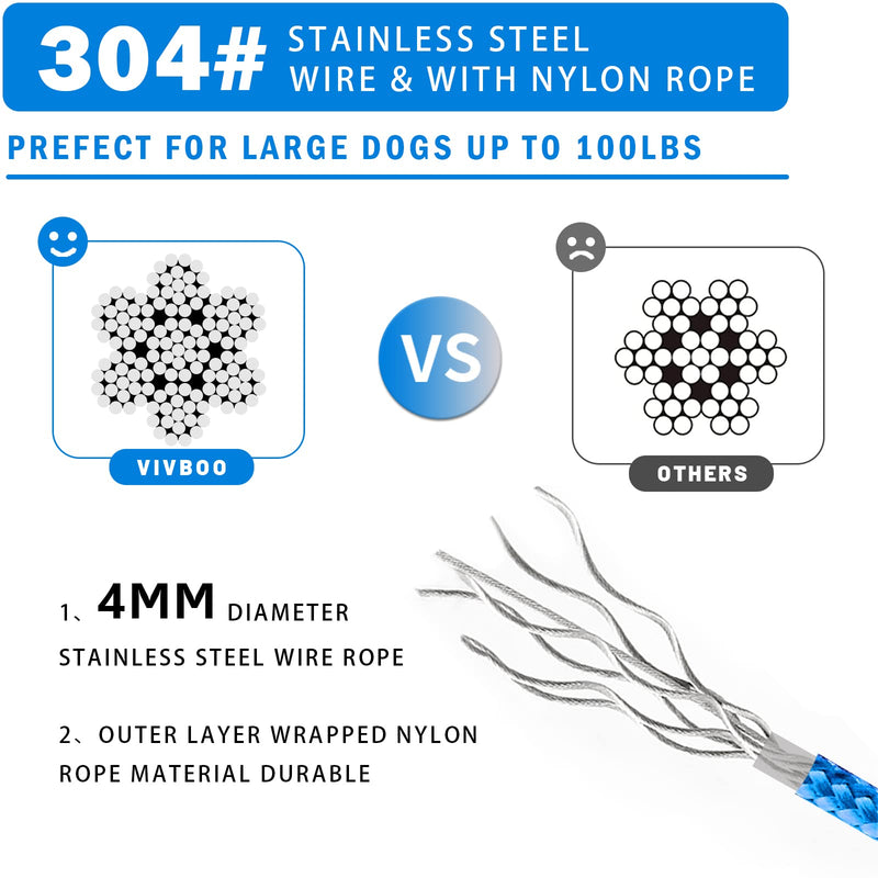 Dog Tie Out Cable 10ft/15ft/20ft/30ft Dog Runner for Yard and Outdoor with Swivel Hook Green/Blue/Purple Reflective Lead Dog Chains for Training Small to Medium Dogs Up to 100lbs 4mm 15ft Blue - PawsPlanet Australia