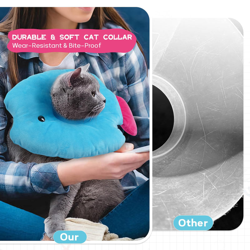 Cat Cone Collar Soft, Adjustable Cat Recovery Collar After Surgery, Pet Pillow Cone, Anti-Lick Wound Healing Elizabethan Collar for Kittens, Cute Fish S Small Blue