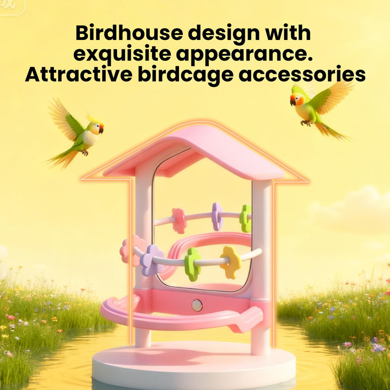 8.1 Inch Pet Bird Mirror with Perch Stand and Parakeet Chew Toys,Parrot Toys Bird Cage Decorative Accessory, Helps Birds Release Stress for Canaries Budgies Lovebirds Conures Cockatiels (Yellow) Yellow - PawsPlanet Australia
