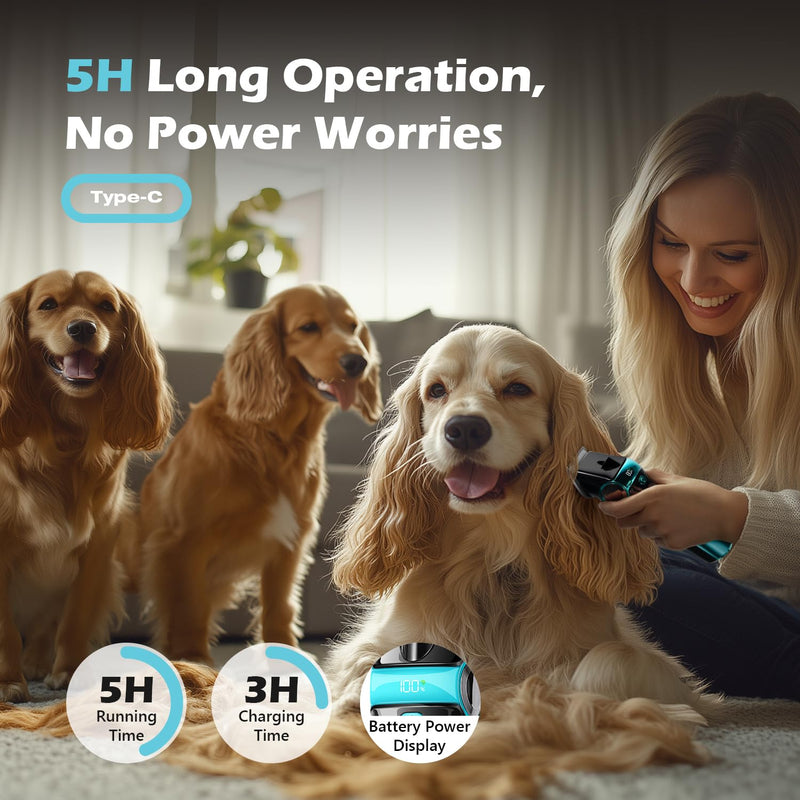 Dog Clippers for Grooming with 5-in-1 Blade, Dog Grooming Kit Cordless Rechargeable Hair Trimmer Detachable Stainless Steel Blade Pet Shaver for Small Puppy Paw Face Head Body Blue - PawsPlanet Australia