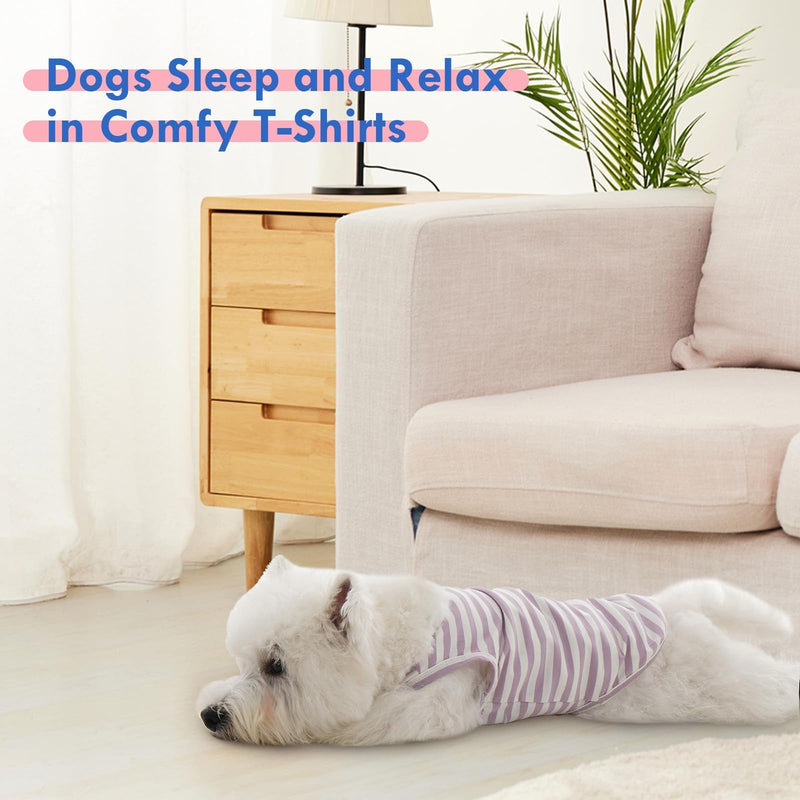 3 Pack L-Striped Purple Dog Tshirt,French Bulldog Large Sleeveless Tee to Prevent Overheating,Seaside,Backyard,Lightweight Cozy Indoor Lounge Wear,Striped & Solid Color(Purple,L) Large（Chest:18"） - PawsPlanet Australia