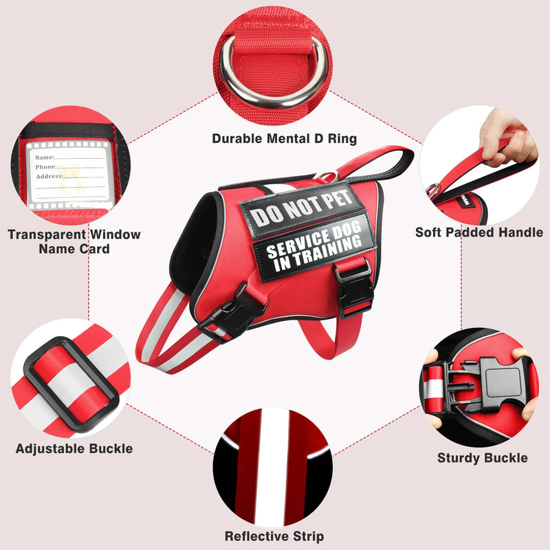 WINSEE Small Dog Harness & Leash Set, Red, X-Small, Nylon, Emotional Support Therapy Vest with 10 Patches, Breathable, Adjustable, for Service Dog Training - PawsPlanet Australia