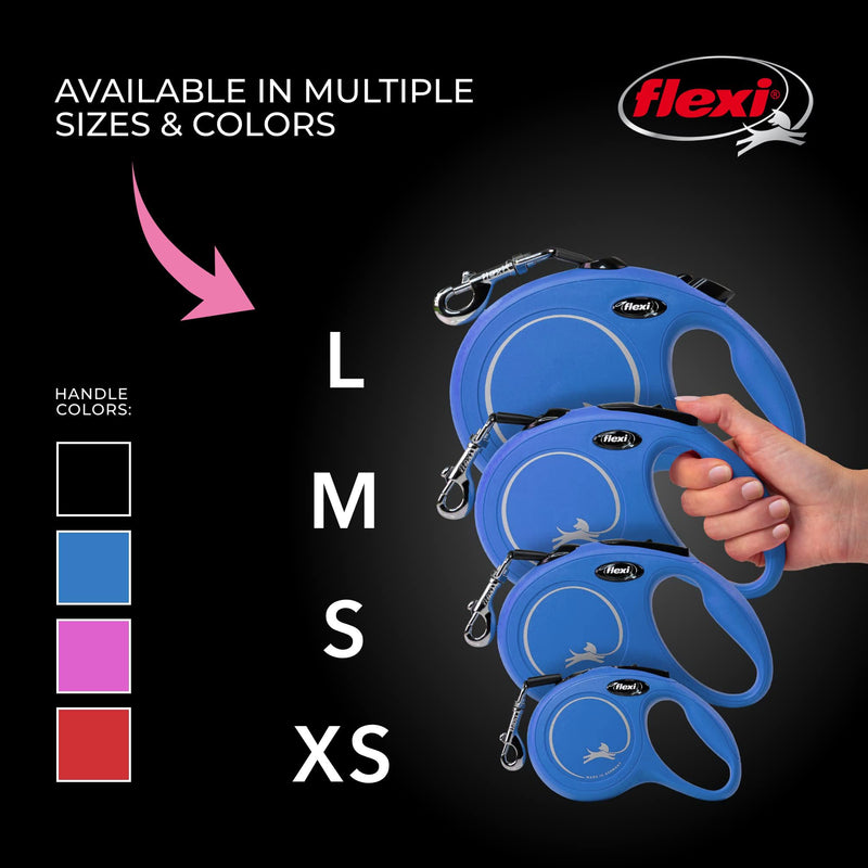 FLEXI New Classic Tape Retractable Dog Leash for Medium Dogs Upto 55 lbs. – 16 ft., Blue | Tangle Free Pet Walking Leash with One-Handed Brake, Pause, Lock|German Quality Product - PawsPlanet Australia