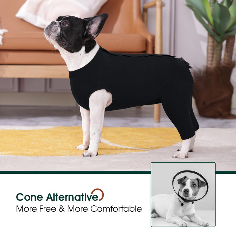 Kuoser Dog Surgery Suit Female Spay Male Neuter, Dog Leg Sleeve to Stop Licking Soft Dog Onesie for Abdominal Wound, Dog Recovery Suit Rear Leg Sleeves Pet Elbow Brace Protector, Black M Medium (Back Length: 34CM / 13.38") - PawsPlanet Australia
