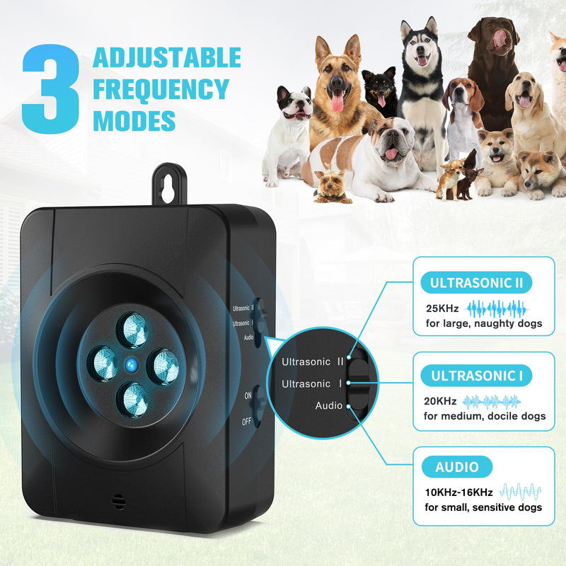 Anti Barking Device for Dogs, 4 Powerful Emitters Auto Dog Barking Device, Stop Dog Barking Device, Rechargeable Dog Barking Deterrent Devices with 3 Adjustable Modes for Small Large Dogs, Black - PawsPlanet Australia