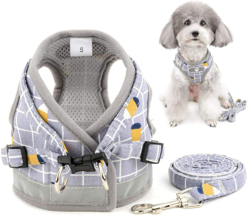 No Pull Small Dog Harness and Leash Set, Soft Mesh Plaid Puppy Harness, Adjustable & Comfortable Padded Reflective Vest for Small Dogs and Pet Kitten Walking(Gray, XS 10.2” – 11.4”;) Gray XS 10.2” – 11.4”; - PawsPlanet Australia