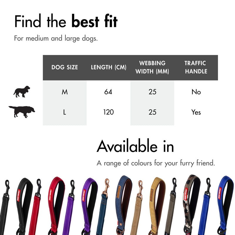 EzyDog Zero Shock Dog Lead - Shock Absorbing - Anti Pull Lead for Medium Dogs, Dog Leads For Large Dogs - Soft Double Handle, Traffic Control, 1.2m – Corduroy - PawsPlanet Australia