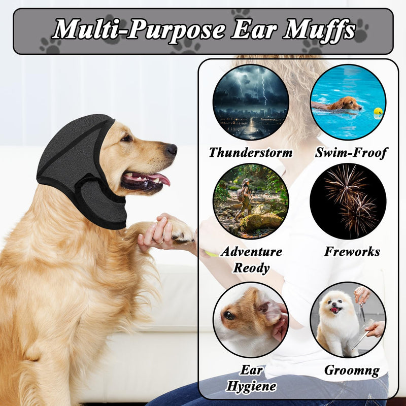 Dog Ear Defenders, Dog Ear Muffs Noise Protection, Noise Cancelling Pet Ear Muffs for Dogs, Water Wind Proof Dogs Ears Protectors, Suitable for Swimming Bathing Grooming Fireworks Thunder, M, Grey