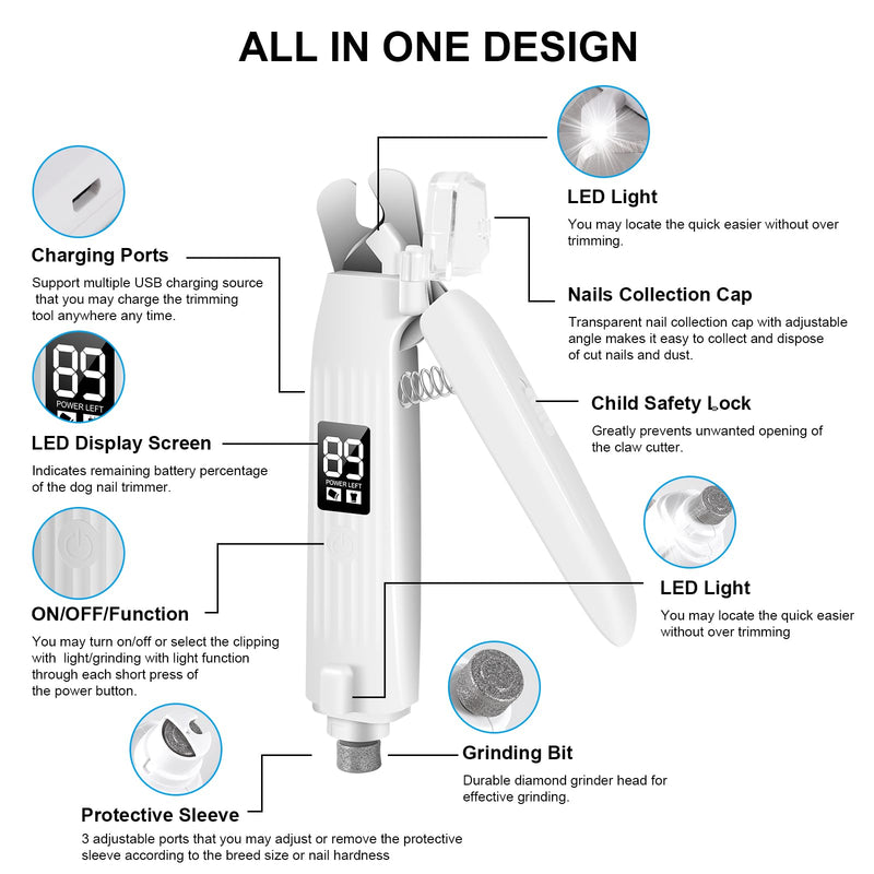 SZMDLX Cat & Dog Nail Trimmers, Electric Rechargeable Dog Nail Clippers & Dog Nail Grinder with 2 LED Light Paws Grooming Kit, Dog Nail File Quiet Pet Nail Clippers & Grinder Trimmer for Dogs and Cats - PawsPlanet Australia