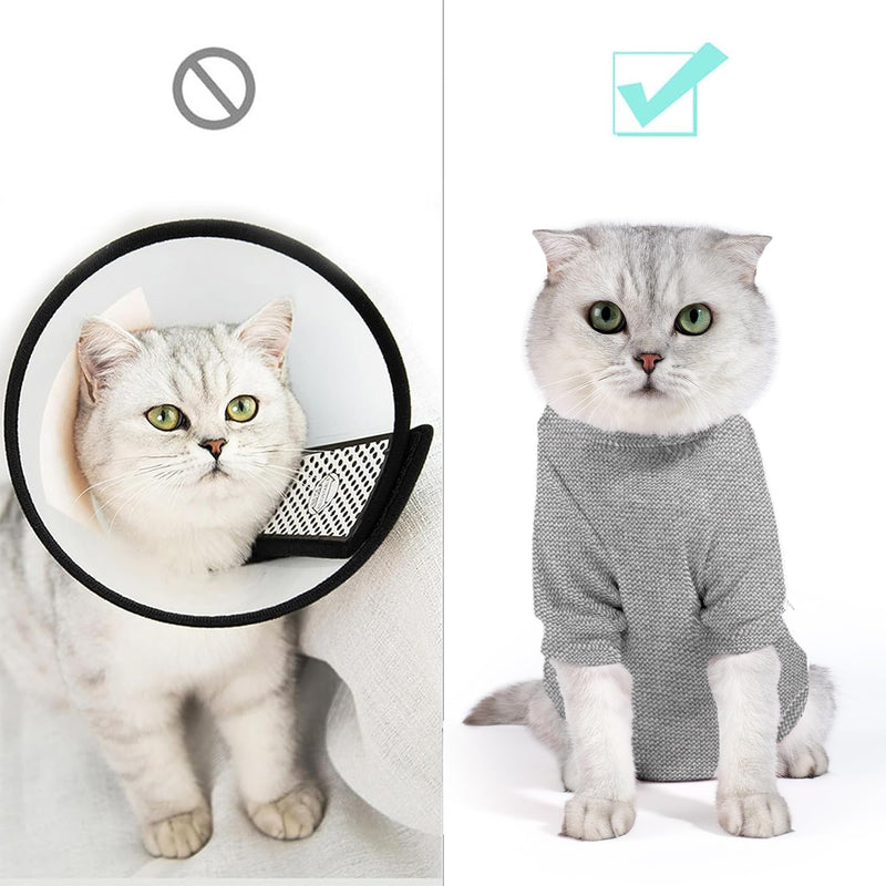 Dotoner Cat Surgery Recovery Suit for Female Male Anti-Licking Pet Surgical Pajamas Long Sleeve Prevent Shedding Cat Spay Recovery Suit&E Collar Alternative Bodysuit for Cats L Grey