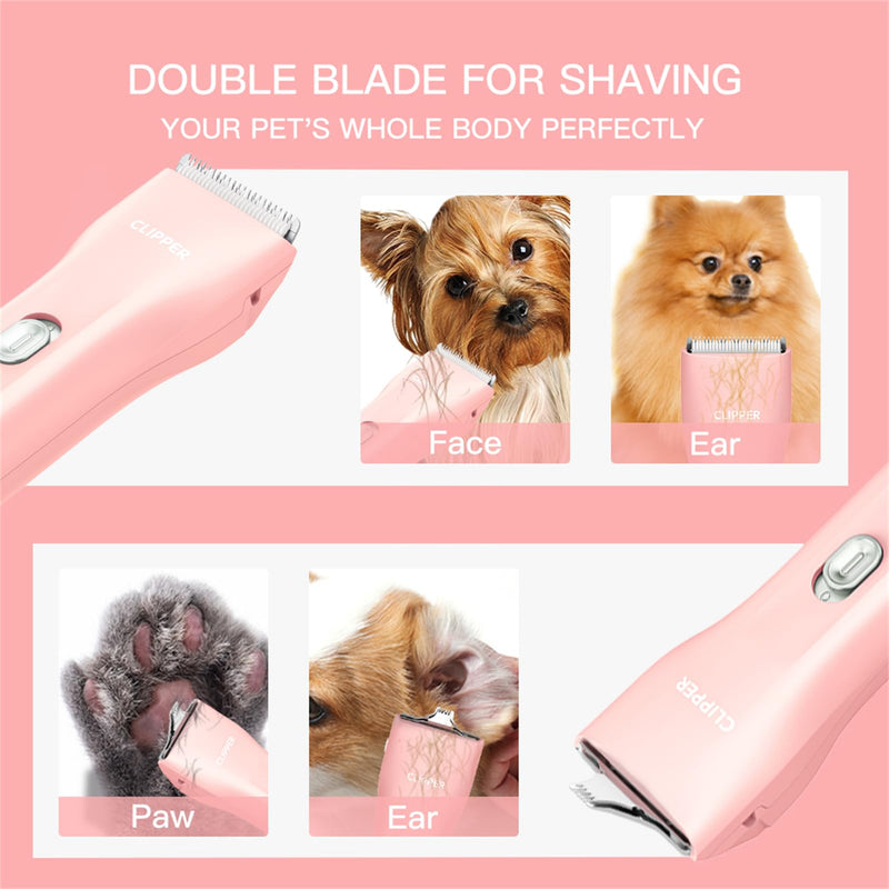2 in 1 Prowerful Home Professional Dog Grooming Kit Clipper Low Noise USB Rechargeable Gifts for Dog Cat Pink,MTS006 Mts006-pro-pink - PawsPlanet Australia