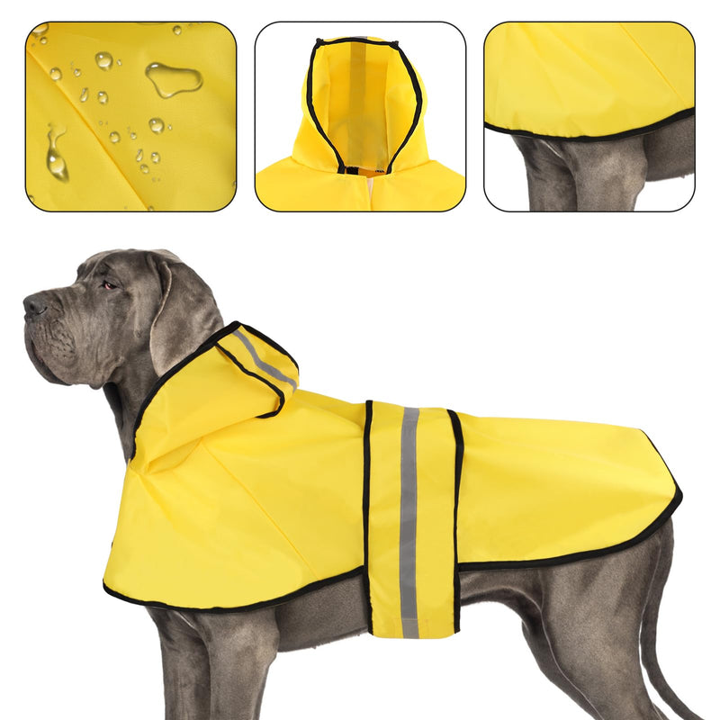 Dog Raincoat with Hood, Adjustable Dog Rain Jacket with Reflective Strip Yellow Waterproof Puppy Poncho for Small Medium Large Dogs (2XL) 2XL - PawsPlanet Australia