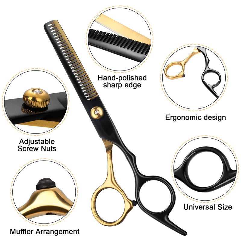 Hair Scissors,11Pcs Professional Black Gold Hair Cutting,Stainless Steel Barber Supplies,Straight, Thinning Shears, Multi Use Haircut Sets for Home Salon Barber - PawsPlanet Australia