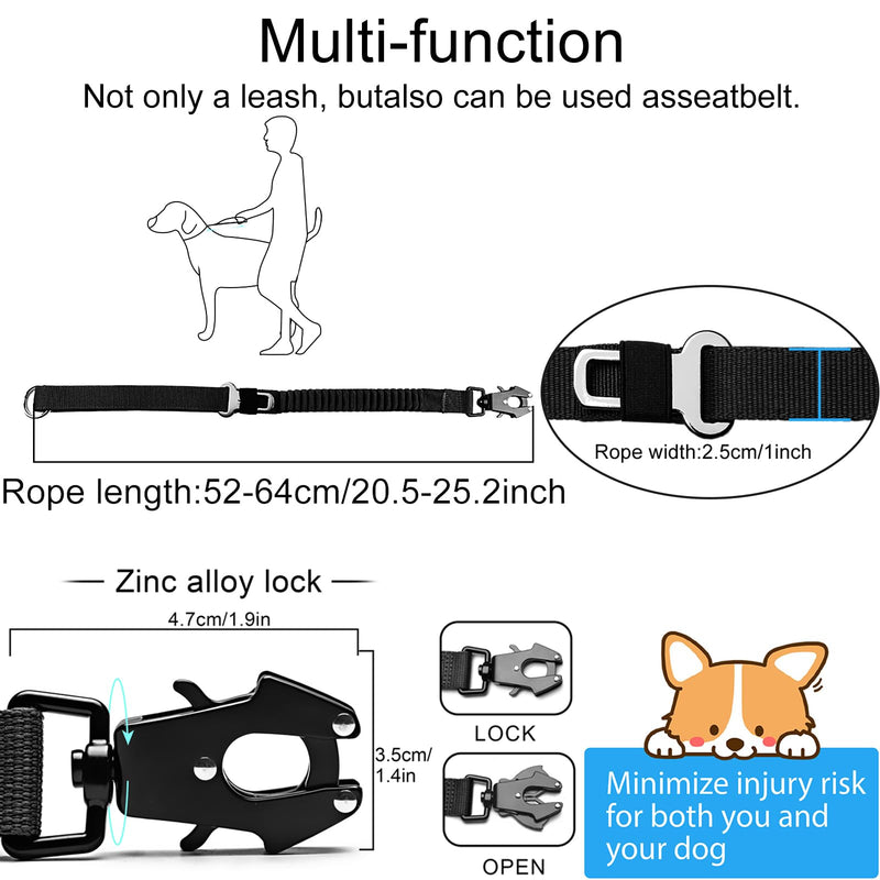 20” Strong Short Leash for Dog, Heavy Duty Bungee Dogs Leash with Padded Handle Car Seatbelt, Small Dog Training Leashs for Large or Medium Dogs - Can be Used with Other leashes (Black) Black - PawsPlanet Australia