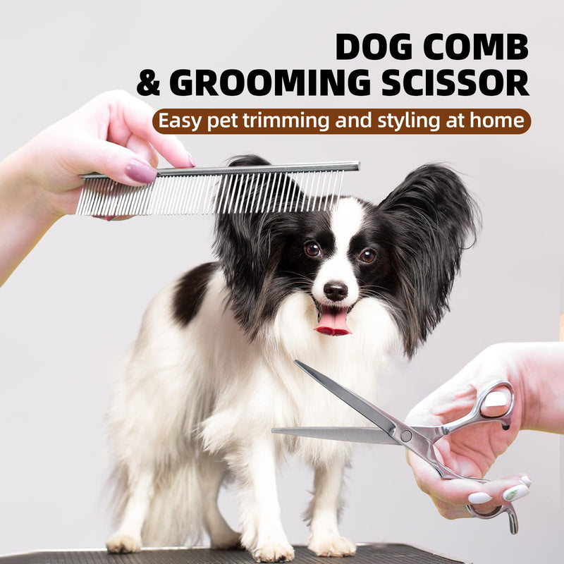Dog Grooming Brush Set, 7 PCS Self-Cleaning Deshedding Hair Brushes for Short Long Haired Dogs Cats, Includes Scrubber Shower Wash Brush, Dematting Comb, Scissor - Yellow - PawsPlanet Australia