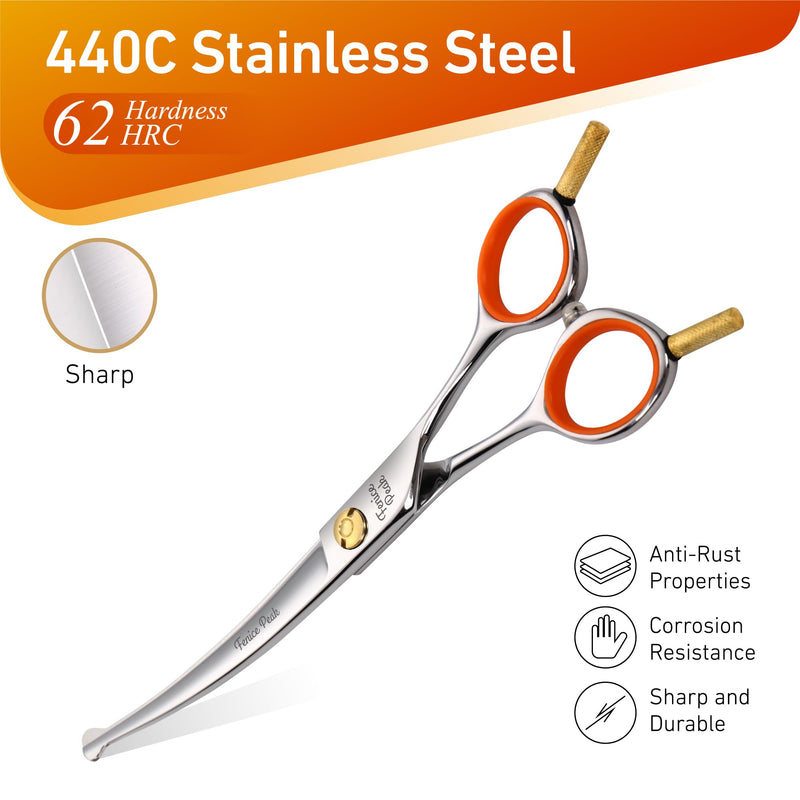Fenice Peak 6'' Small Curved Scissors Lightweight Dog and Cat Grooming Scissors with Safety Round Tip JP440C Stainless Steel Sharp Blades for Body Facial Nose Ear and Paw Hair Easy Use 6'' - PawsPlanet Australia