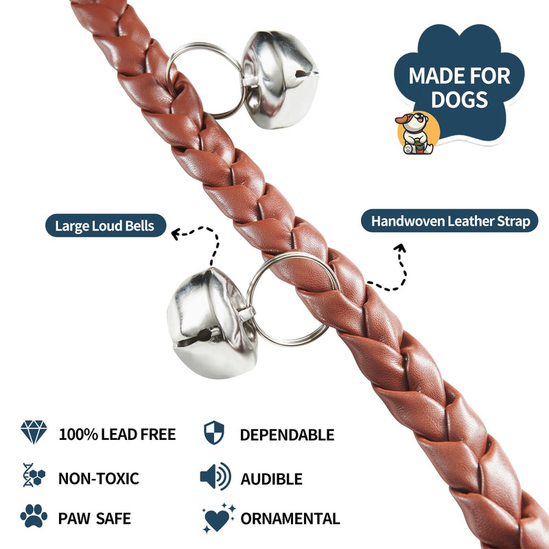Dog Bells to Go Outside & Puppy Potty Training. Adjustable Dog Door Bell Ring to Go Potty. Handmade with Premium PU Leather. Twisted Style. (Brown) Brown - PawsPlanet Australia
