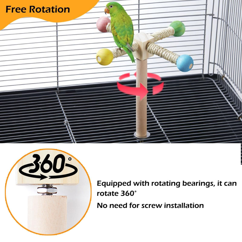 Bird Stand Perch Toy, Interactive Spinning Parakeet Toys, Wooden Exercise Wheel Parrot Toy, Enrichment Cockatiel Toy for Birds Cage, Bird Cage Accessories Perch Toys for Budgies (S) Hemp Rope S - PawsPlanet Australia