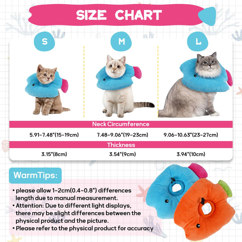 Cat Cone Collar Soft, Adjustable Cat Recovery Collar After Surgery, Pet Pillow Cone, Anti-Lick Wound Healing Elizabethan Collar for Kittens, Cute Fish S Small Blue