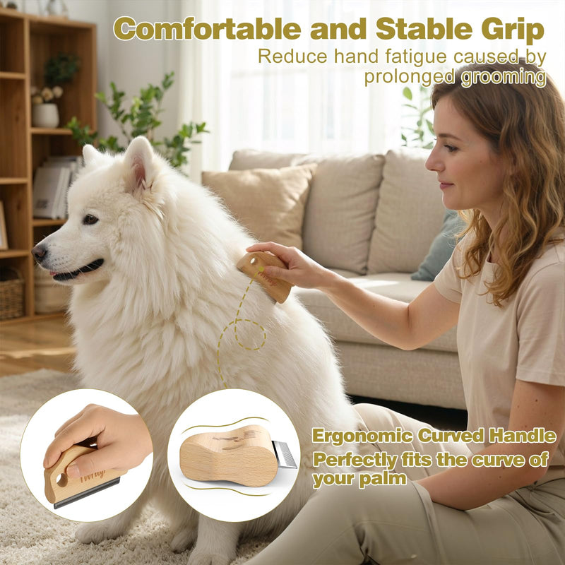 Dog Brush for Shedding, Deshedding Brush for Dogs, Pet Hair Removal Tool, Painless Wood Remover for Pet Hair, Cats, Horses Cleaning, Grooming, Short and Long Fur, Ergonomic Design, 4.3inch - PawsPlanet Australia