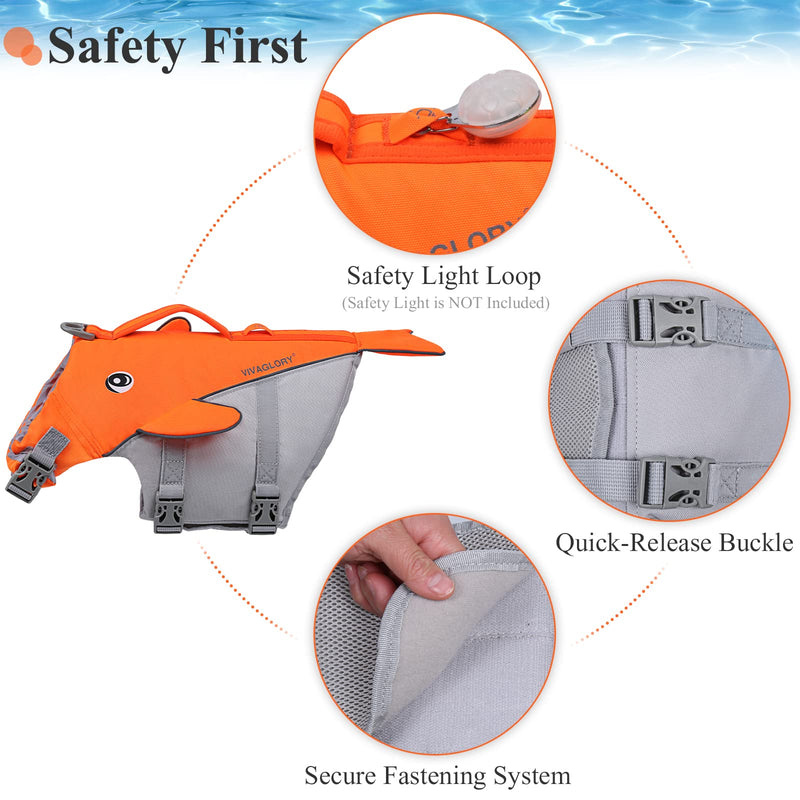 VIVAGLORY Cute Dog Life Vest, Swimming Vest with Handle, Ripstop & Buoyancy for Doggy Puppy, Dog Life Jacket for Swimming & Boating, M, Bright Orange M: 22-26 inch (Ribcage Girth) - PawsPlanet Australia