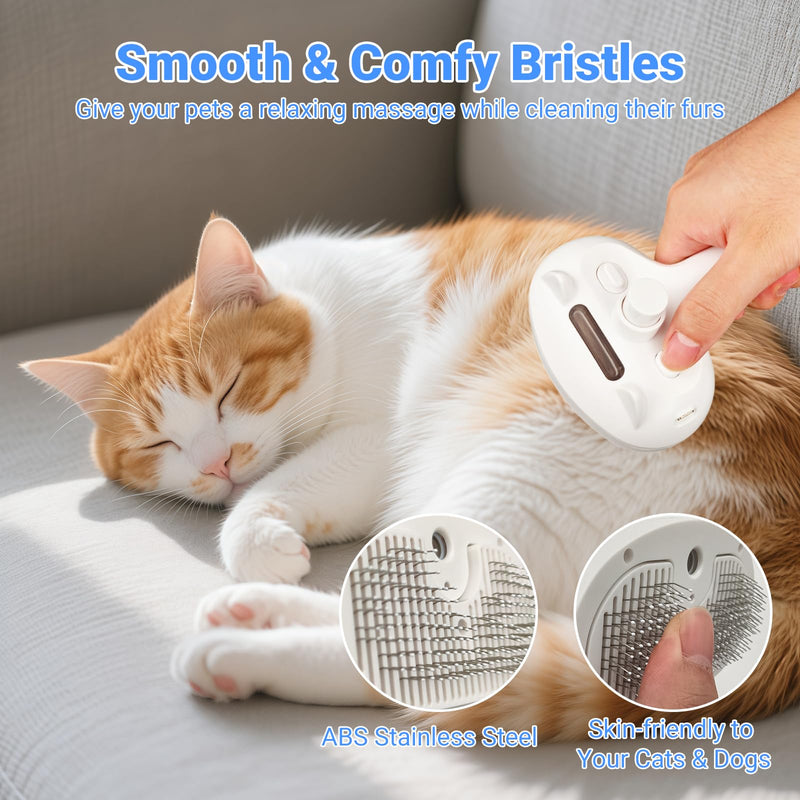 Cat & Dog Steam Brush for Shedding, Pet Hair Removal Tool with Spray, Anti-static Comb & Brush for All Pets, White - PawsPlanet Australia