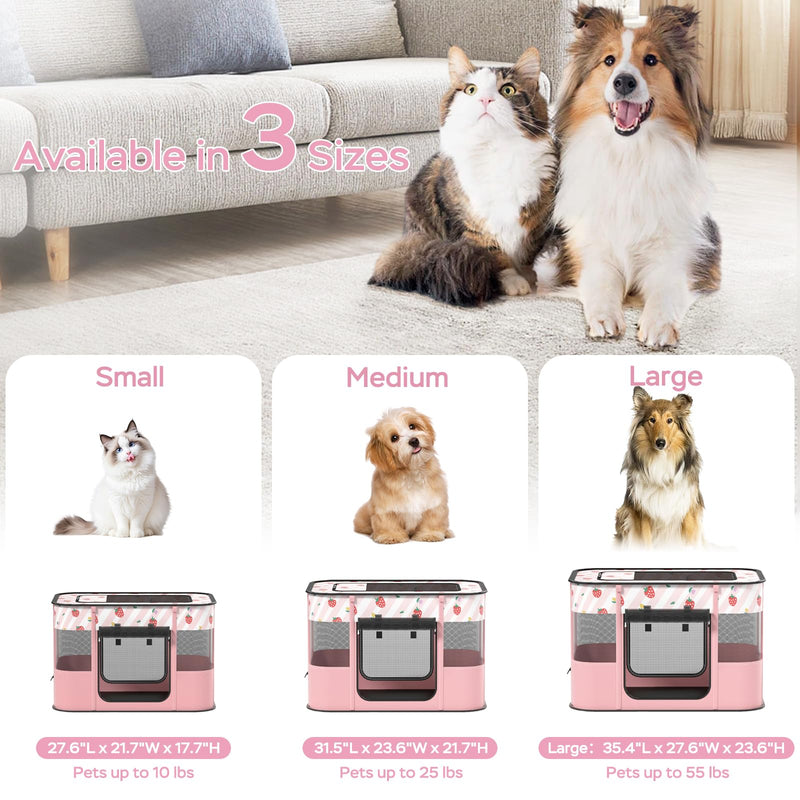 Portable Pet Cat Playpen,Cat Cages Indoor Collapsible Dog Crates Tent Kennel Playpen for Dogs Cat and Rabbit Travel Dog Playpen Indoor & Outdoor (Small?27.6" L x 21.7" W x 17.7" H?, Pink) Small?27.6"L x 21.7"W x 17.7"H?