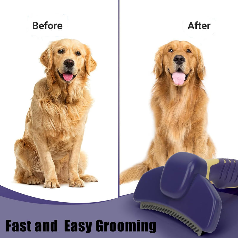 HOP Dog Deshedding Brush for Short Haired Dogs Cats Pets Professional Deshedding Tool Anti-Slip Handle & Detachable Head Highly Effective Deshedder Grooming Home of Paws(Purple_L) Purple_L - PawsPlanet Australia
