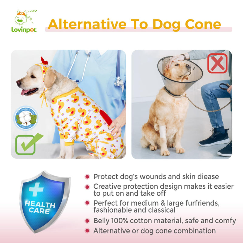 LovinPet Dog Recovery Suit - Medium Large - Dog Bodysuit for Abdominal Wound After Surgery Anti Licking Abdominal Wound Surgical Clothes Post-Operative Vest E-Collar Alternative,Duck,Yellow,M Red collar/Yellow - PawsPlanet Australia