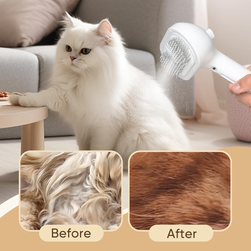 3-in-1 Cat Steam Brush – Pet Grooming & Shedding Comb with Gentle Steam Spray, One-Click Hair Release, Steam Pet Brush for Long & Short Hair Cats & Dogs (White) - PawsPlanet Australia