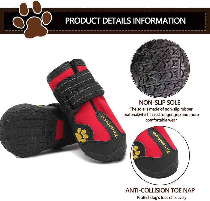 Expawlorer Anti-Slip Dog Shoes - Winter Booties with Reflective Strap, Waterproof Rain Boots for Large Dogs, Paw Protectors for Cold/Hot Pavement, Snow Shoes for Outdoor Red Size 6: 2.8"x2.56" (L*W) (Pack of 4) - PawsPlanet Australia