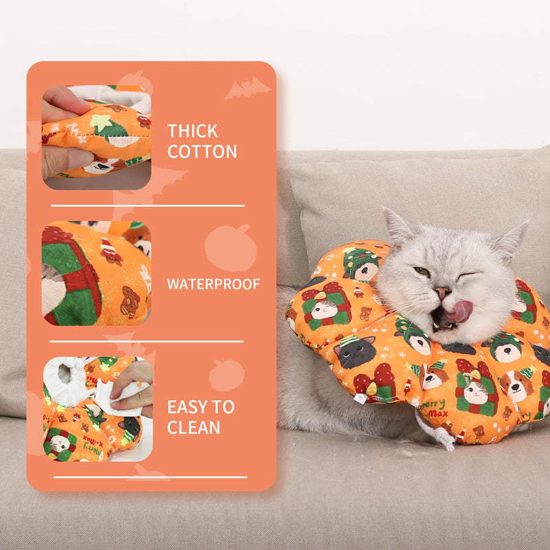 Waterproof Cat Cone Collar Donut, Christmas Recovery Collar for Kittens Puppy After Surgery Wounding Healing - Size S orange Small