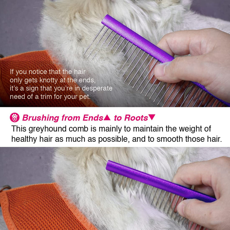 Claw Claws Greyhound Comb with Oval Handle for Dogs and Cats, Removing and Shedding Matted, Tangled Hair, Metal Comb with Stainless Steel Pins, Detangling Grooming Tool, Pet Comb (Purple-50% fine pins, Small) Purple-50% fine pins - PawsPlanet Australia