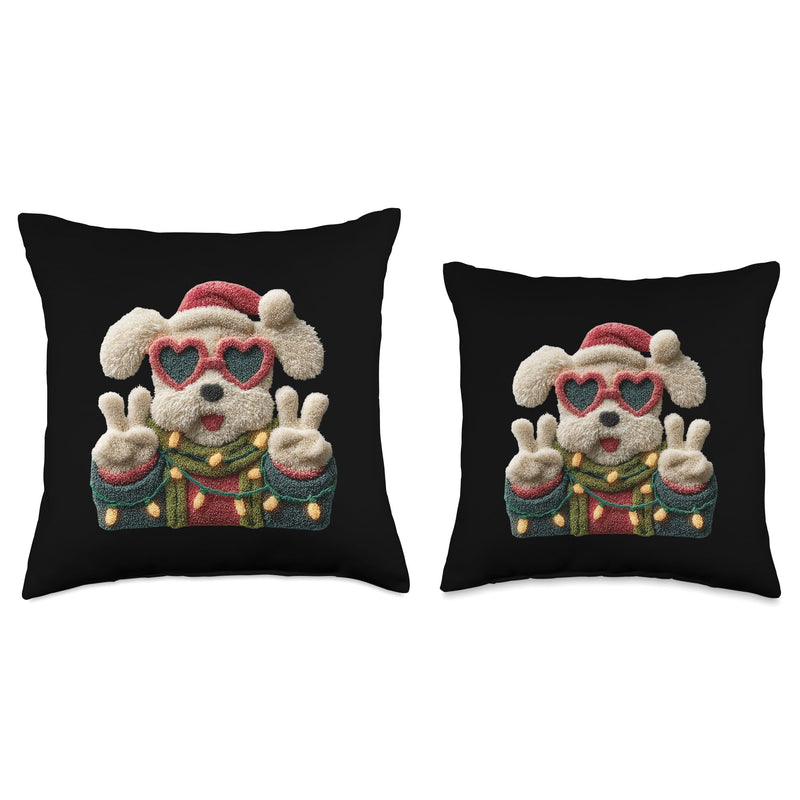 Cute Dog Funny Pet Lover Heart Sunglasses Winter Vibes Throw Pillow 16x16