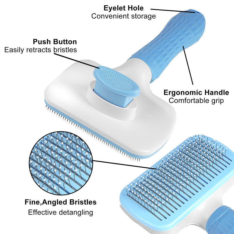 Self Cleaning Slicker Brush, Dog Cat Pet Grooming Shedding, Deshedding Brush and Dematting Tool, Easy to Remove Loose Undercoat, Knots, Mats, Tangles,and Flying Hair (Sky Blue) Sky Blue - PawsPlanet Australia