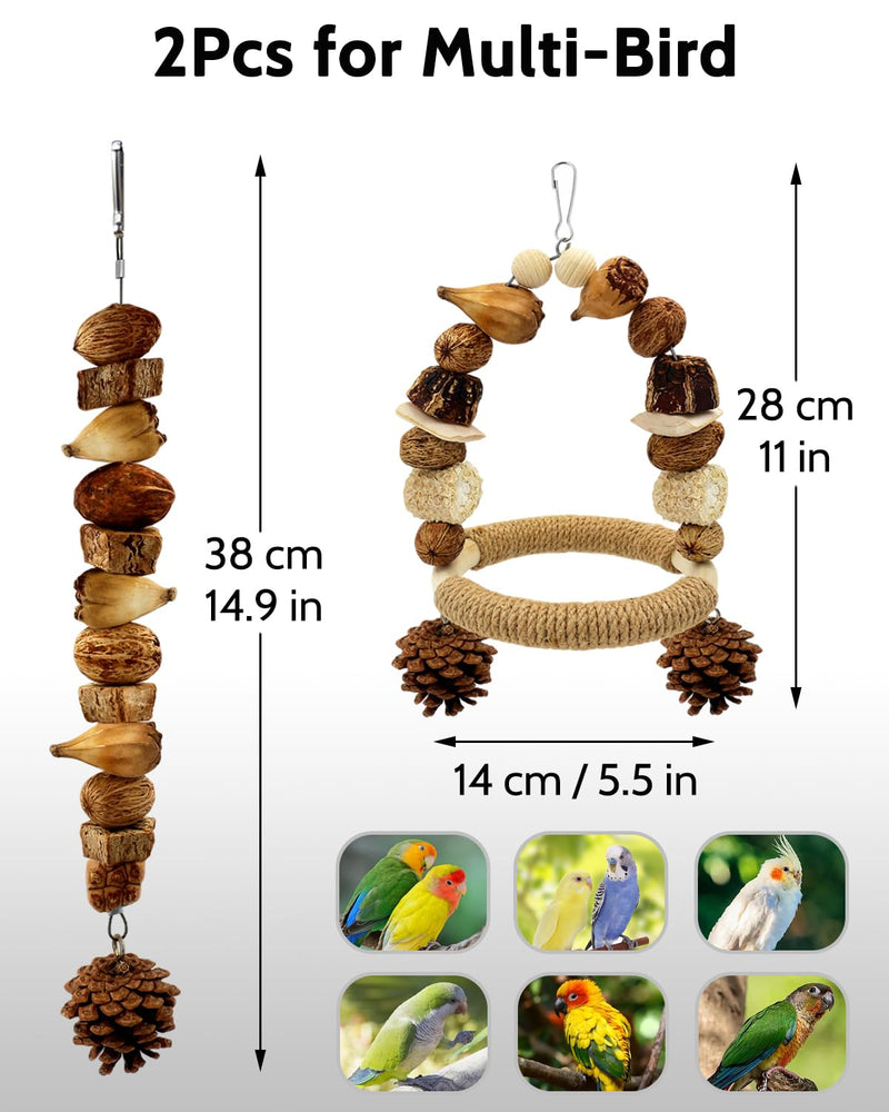 2Pcs Natural Bird Chew Toys, Wood Parakeet Swing Toys with Sisal Wrap for Claw Grinding, Hanging Safe Chew Toys for Parrot Beak Care, Multi-Play Design Cockatiel Toys for Budgie Conure Keeps Busy - PawsPlanet Australia