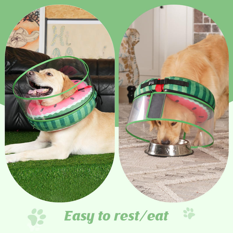 Inflatable Dog Cone, Watermelon Dog Donut Collar After Surgery, Dog Cone Alternative with Detachable Anti-Licking Shield, Soft Dog Cone for Large Medium Dogs Does Not Block View L - PawsPlanet Australia
