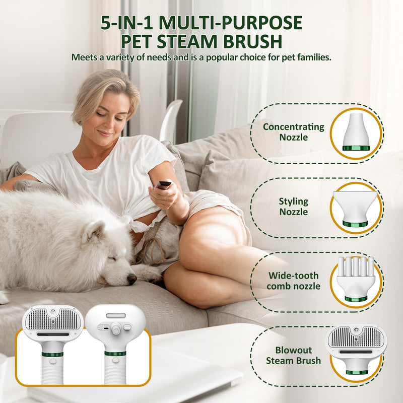 Dog Hair Dryer with Slicker Brush,Dog Blow Dryer for Small-Sized Dogs and Cats,Grooming Brush with Drying Function,Multifunctional Pet Hair Dryer with Release Button Ivory White - PawsPlanet Australia