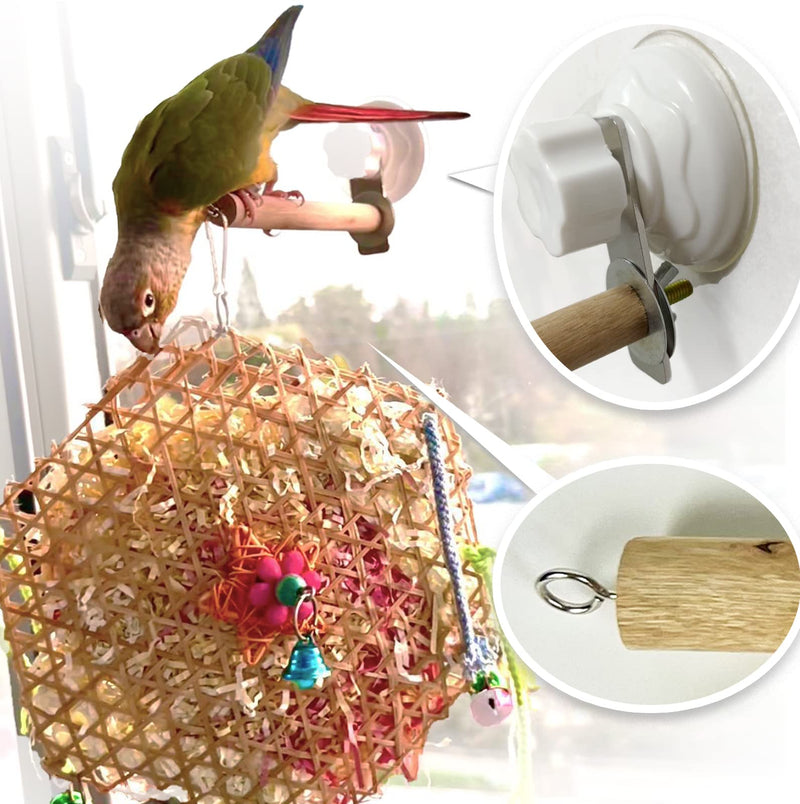 Bird Window/Bath/Car/Travel Perch Stand with Suction Cup for Small and Medium Bird Parrot Parakeet Cockatiel Conure Budgie Lovebirds (Simple Wood Perch) Simple wood perch - PawsPlanet Australia