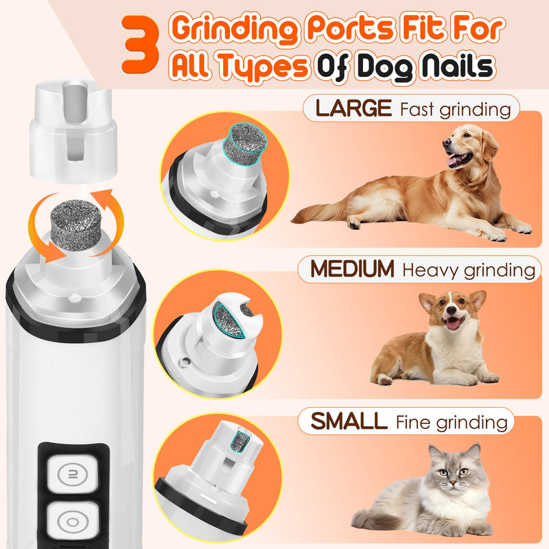 Dog Nail Grinder Electric Powerful 3 Speeds Dog Nail Clippers with Lights Quiet Cat Nail Clipper Painless Care Trimmers Tools for Small Medium Large Dogs and Cats (Black) Black