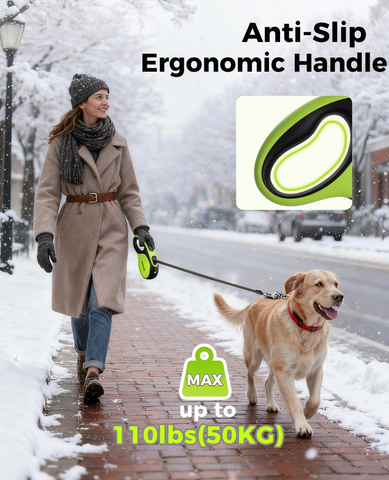 Retractable Dog Leash with Flashlight, 26ft Heavy Duty Retractable Pet Leash with Light, One-Button Control, Anti-Twist Protection, Reflective Leashes for Medium Large Pets Dogs Up to 110 lbs Green with LED light Large-26ft - PawsPlanet Australia