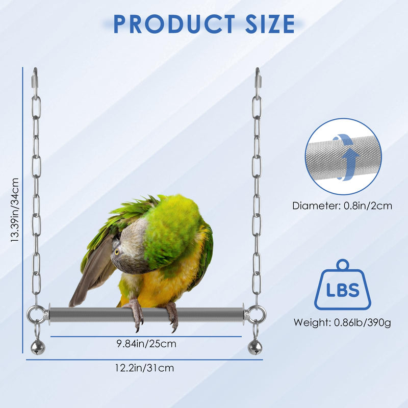 Stainless Steel Large Bird Swing, Hanging Heavy Duty Parrot Swings Perches Stand Toys with Bell, Claw Grinding Birdcage Accessories for Macaw Afican Grey Amazon Cockatoo - PawsPlanet Australia