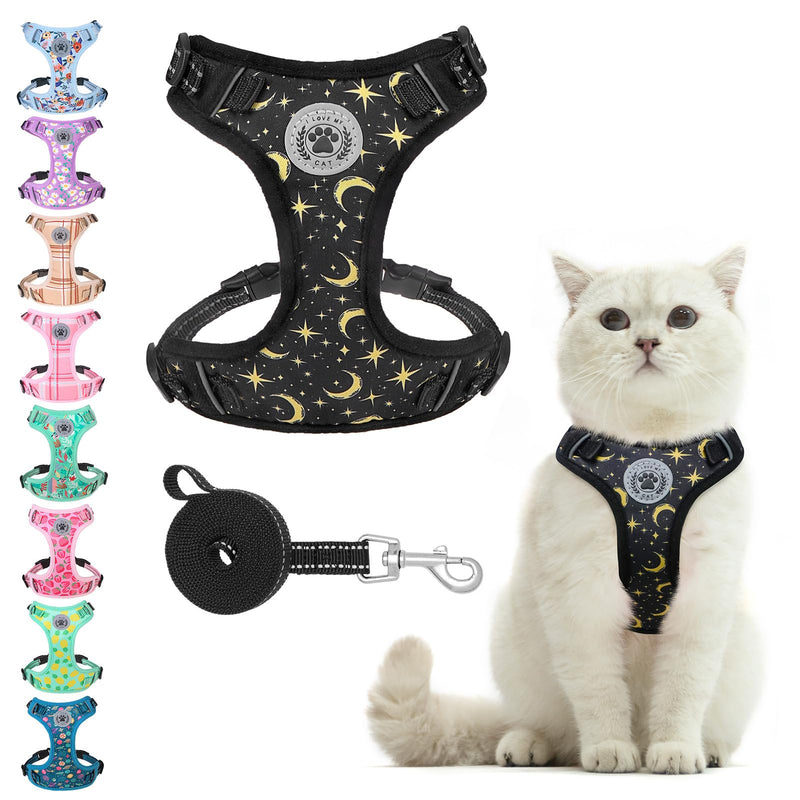 BEAUTYZOO Cat Harness and Leash Set for Walking Escape Proof, Neck Release Adjustable Harness for Kitten Puppy Small Medium Large Cats, Soft Cute Easy Control Small Cat Harness for Cats Boy and Girls S (Chest: 11 - 16") Black