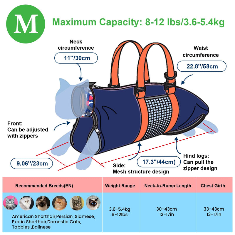 Cinf Cat Nail Clipping Cleaning Grooming Restraint Bag （Free Muzzle） No Scratching Biting for Bathing Nail Trimming Injecting Examining((Navy Blue,M) M Size–Fits most adult cats (8–12 lbs) Navy Blue - PawsPlanet Australia