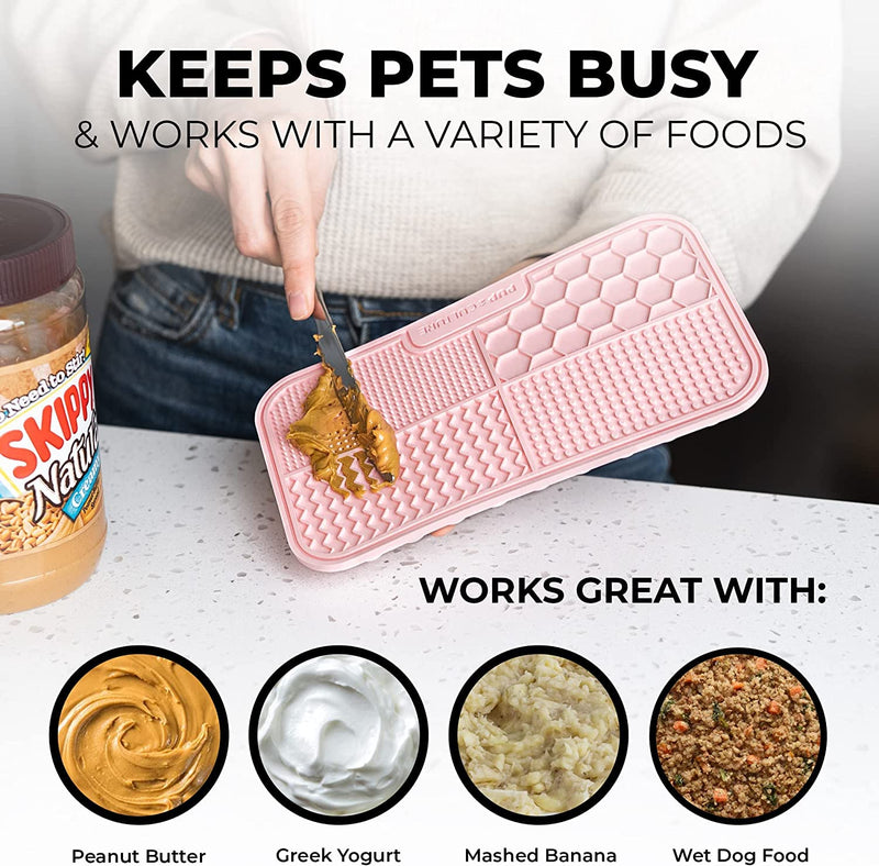 Pup Culture Dog Lick Mat for Dogs (2 Pack), Feeding Pad for Anxious Pets Plus 4 Different Puzzles for Mental Stimulation for Dogs - Supports Mental, Dental, and Digestive Health - Heavy Duty 2 Pack Pink - PawsPlanet Australia