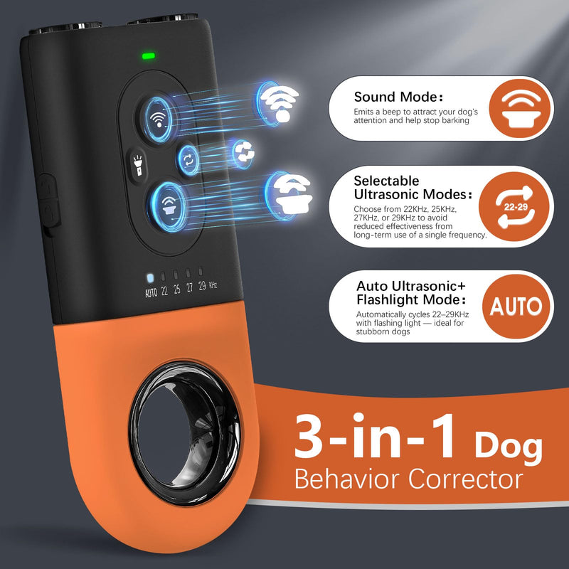 Dog Bark Deterrent Devices, Anti Barking Device for Dogs with Dual Emitters, 35 ft Range, LED Flashlight, Rechargeable Handheld Trainer, Safe & Effective, Stop Neighbors Dog - PawsPlanet Australia