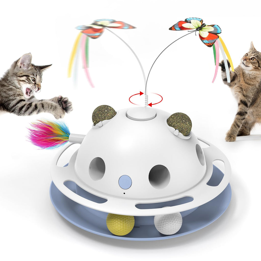 Potaroma 4in1 Cat Toys, Catnip Balls, Shooting Feather, Butterfly, Automatic Interactive Kitten Toy, Dual Power Supplies, USB Powered, Indoor Exercise for All Breeds