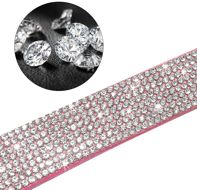 Cute Dazzling Sparkling Elegant Fancy Soft Suede Leather Bling Rhinestone Crystal Jeweled Pet Cat Dog Puppy Collar Dog Leash Combo Set (M(Neck 12.5-15"), Pink) M(Neck 12.5-15")