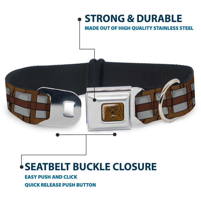 Dog Collar Seatbelt Buckle Star Wars Chewbacca Bandolier Bounding Browns Gray 18 to 32 Inches 1.5 Inch Wide Multi Color 1.5” Wide – Fits 18-32” Neck – Large